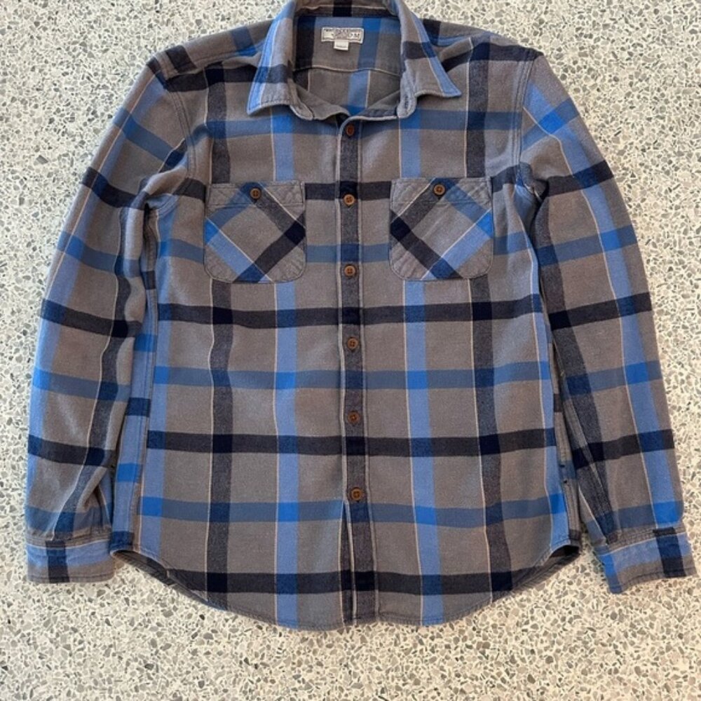 Wallace & Barnes Gray/Blue Button-Up 2-Pocket Heavy Shirt Men's M